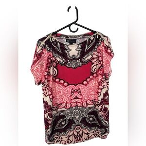 INC International Concepts Pink and Cream Paisley Short Sleeve Top